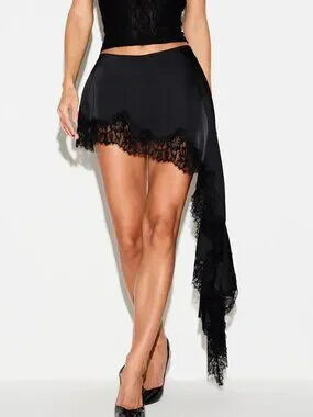 ZARA Black Party Women's Trim Asymmetric Hem Draped Train Mini Skirt